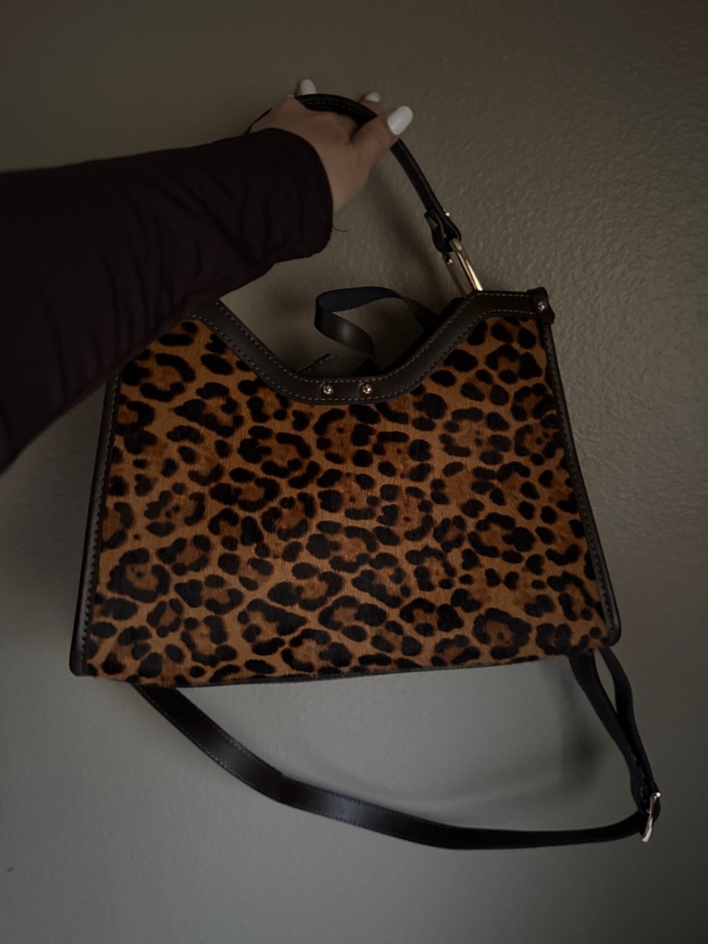 Leopard Print Women’s Handbag - Brown - Picture 2 of 4
